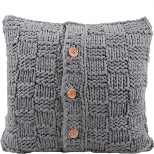 CUSHION COVER KNITTED BUTTON 50X50CM GREY