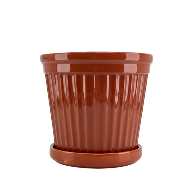 POT TERRA STRIPE GLAZE BURNT SIENNA MEDIUM i gruppen Krukor & Vaser / INNEKRUKOR  hos Miljögården (244640)