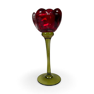 CANDLE HOLDER ROSE RED L