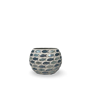 CANDLE HOLDER MOSAIK FISH GREY ROUND