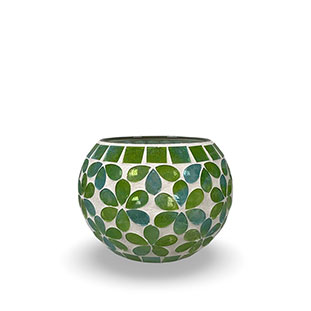 CANDLE HOLDER MOSAIK PETALS GREEN ROUND