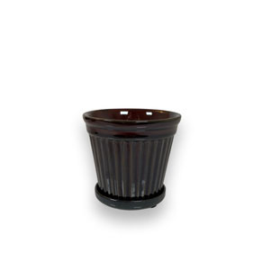 POT TERRA STRIPE GLAZE BROWN MINI