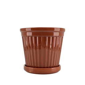 POT TERRA STRIPE GLAZE BURNT SIENNA SMALL