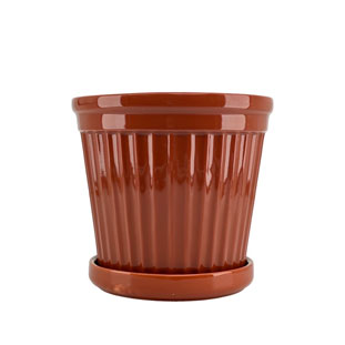 POT TERRA STRIPE GLAZE BURNT SIENNA MEDIUM