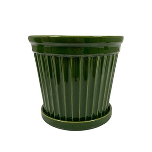 POT TERRA STRIPE GLAZE GREEN MEDIUM