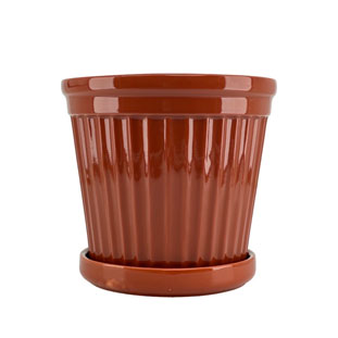 POT TERRA STRIPE GLAZE BURNT SIENNA LARGE
