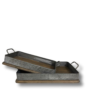 WOOD AND METAL TRAY TRACY RECTANGLE 2/SET
