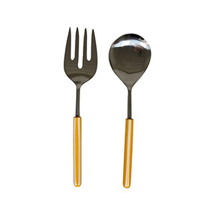 SALAD SERVERS STRIPE YELLOW