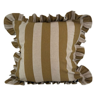 CUSHION COVER FLOUNCE MUSTARD BLOCK STRIPE