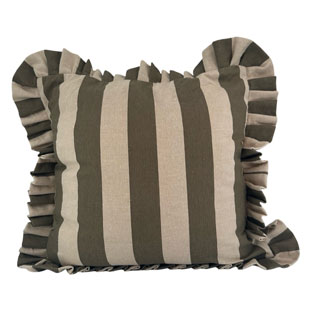 CUSHION COVER FLOUNCE OLIVE BLOCK STRIPE