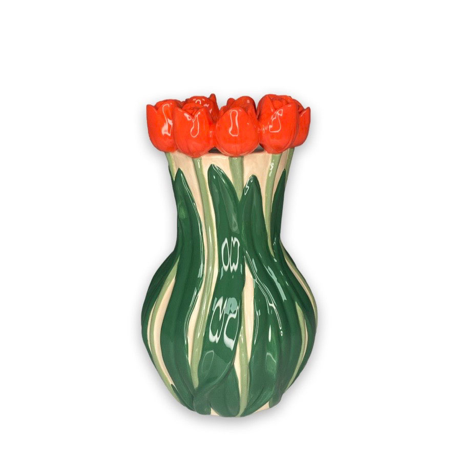 BOTANICA HANDPAINTED  RED TULIP BOUQUET URN