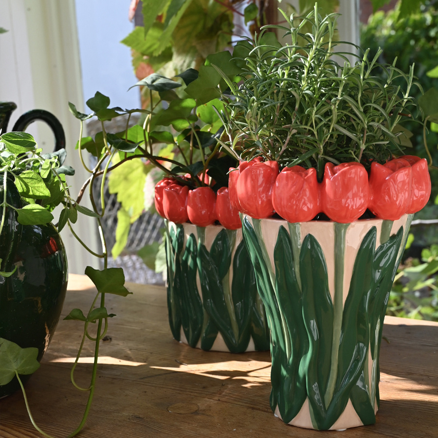 BOTANICA HANDPAINTED RED TULIP BOUQUET VASE SMALL