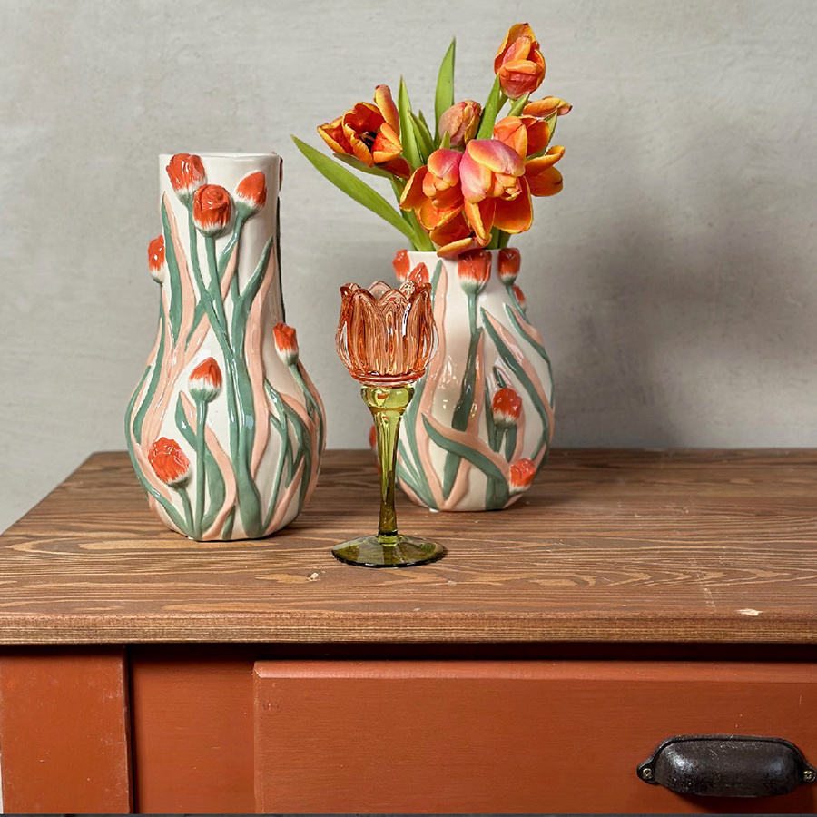 BOTANICA HANDPAINTED RED TULIP WILD URN SMALL