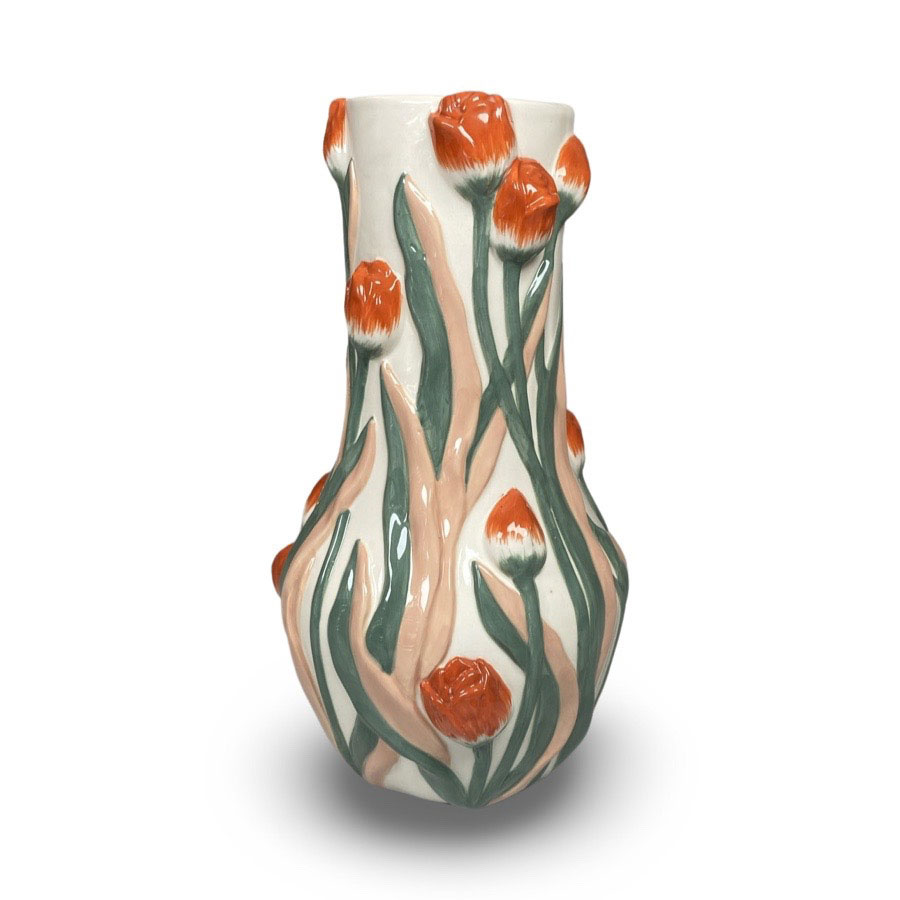 BOTANICA HANDPAINTED RED TULIP WILD URN MEDIUM