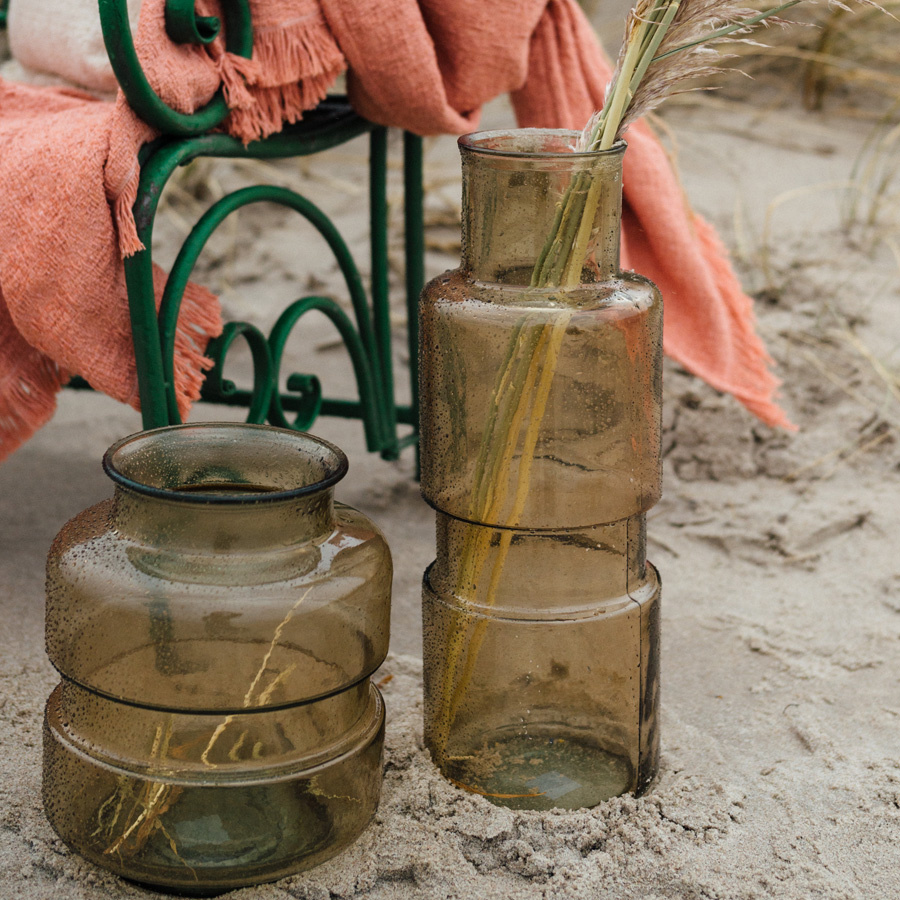 RECYCLED GLASS VASE NARROW SAND