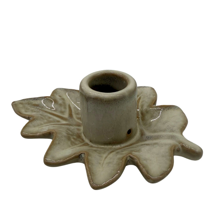 CANDLE HOLDER OAK LEAF BEIGE