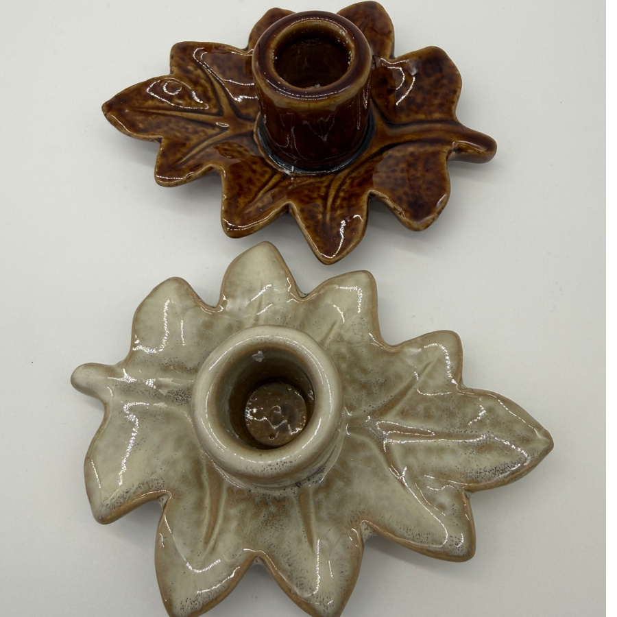 CANDLE HOLDER OAK LEAF BEIGE