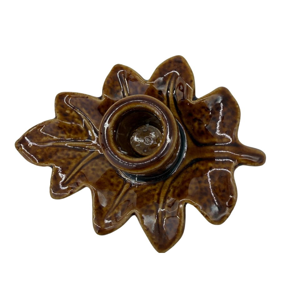 CANDLE HOLDER OAK LEAF BROWN