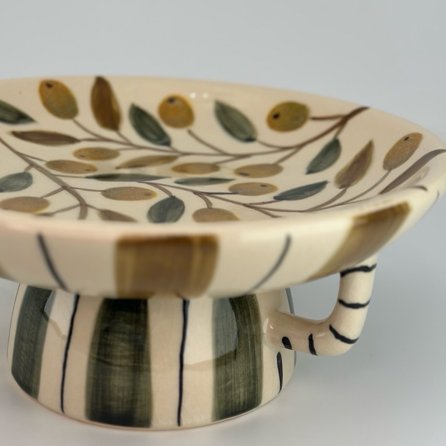 CAKE PLATE OLIVE STRIPE