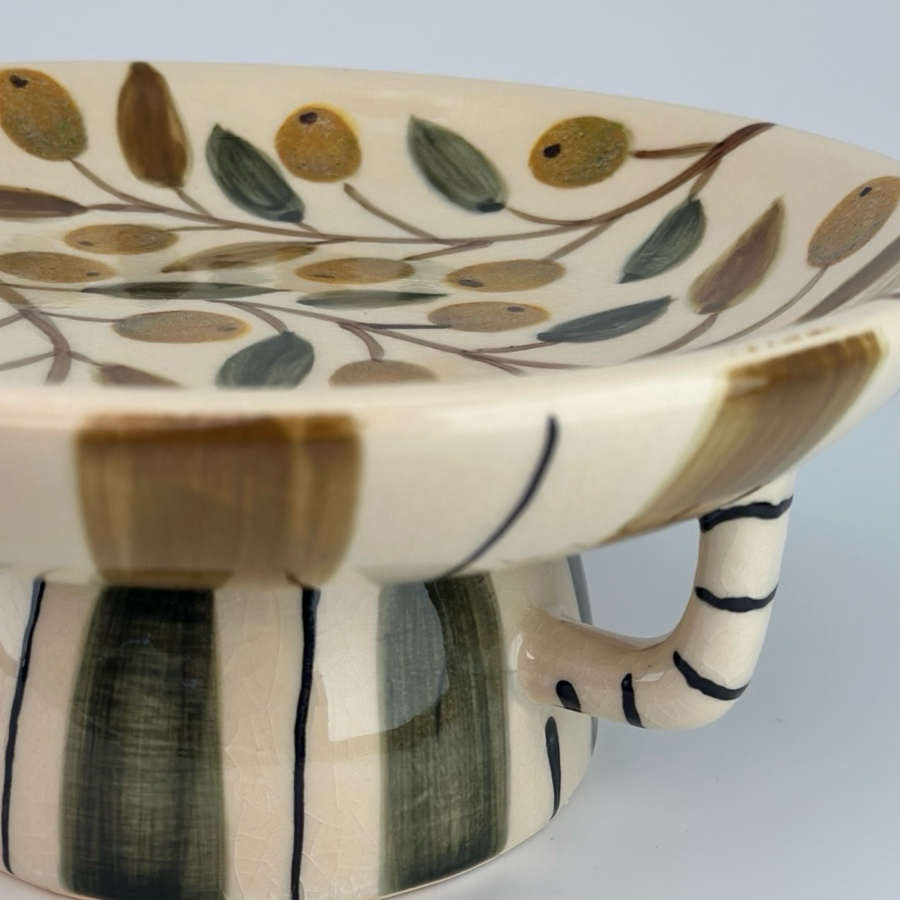 CAKE PLATE OLIVE STRIPE