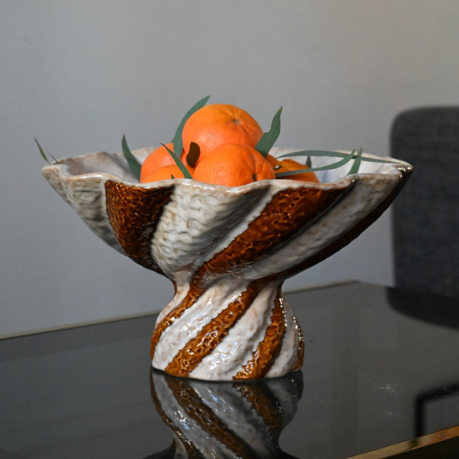 BOWL CHA STRIPED CREAM L