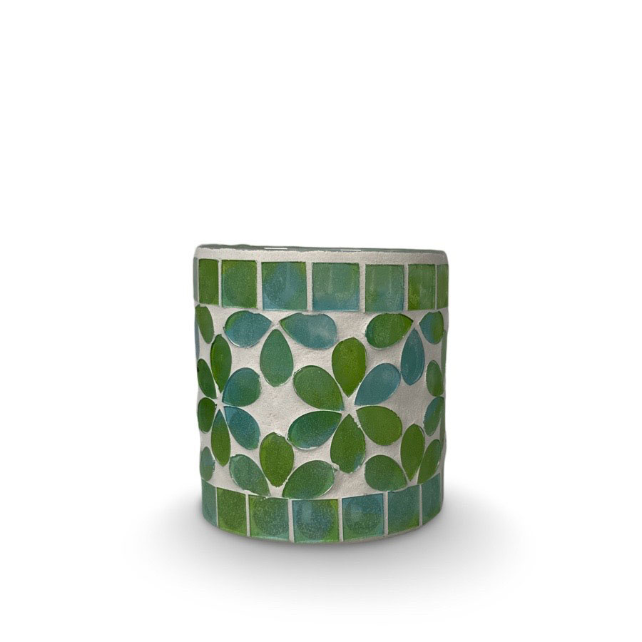 CANDLE HOLDER MOSAIK PETALS GREEN S