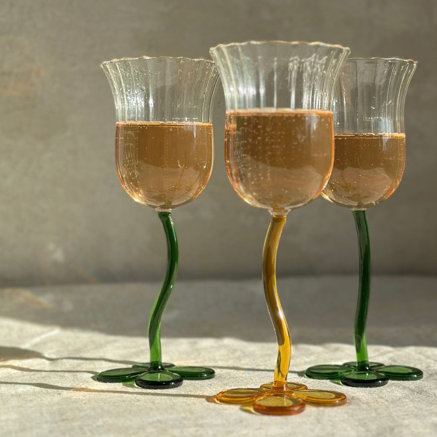 WINE GLASS FLORETTE STRIPED YELLOW