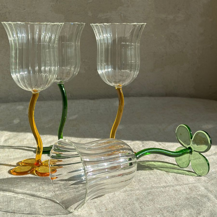 WINE GLASS FLORETTE STRIPED YELLOW