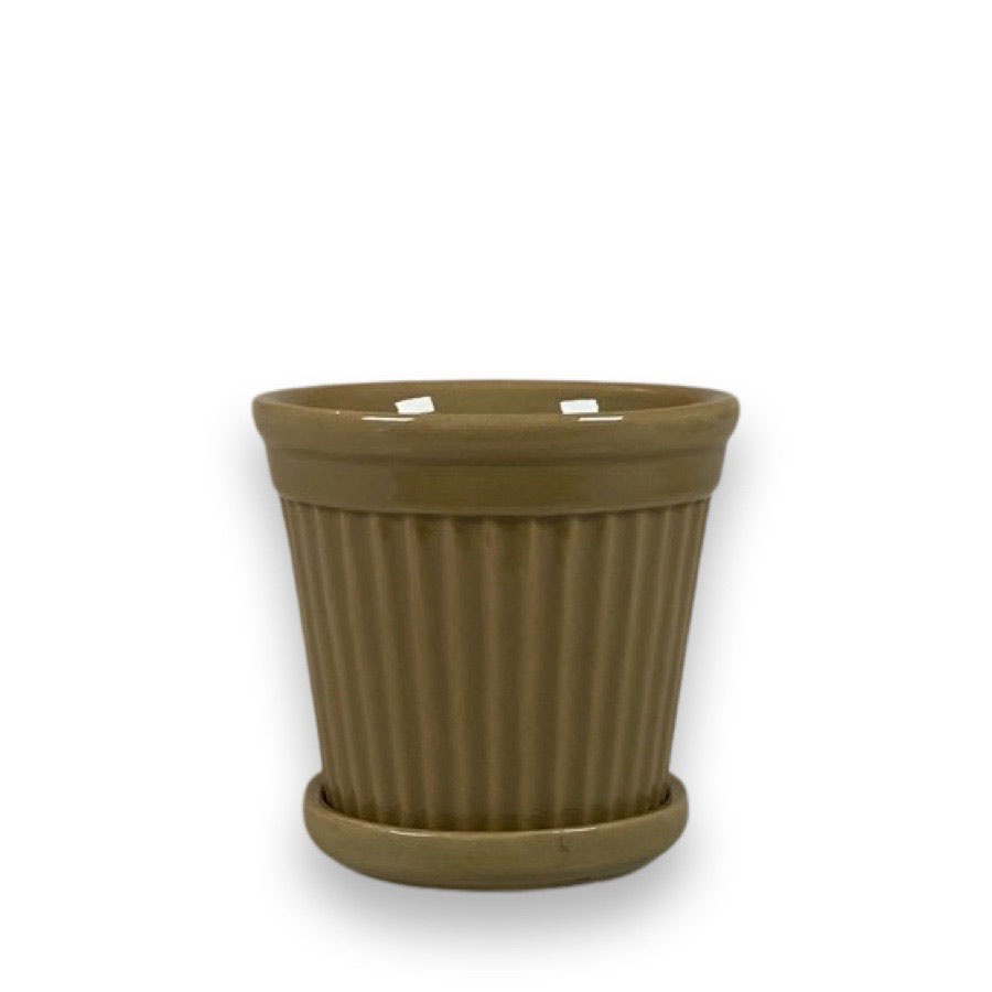 POT TERRA STRIPE GLAZE PALE OLIVE MINI