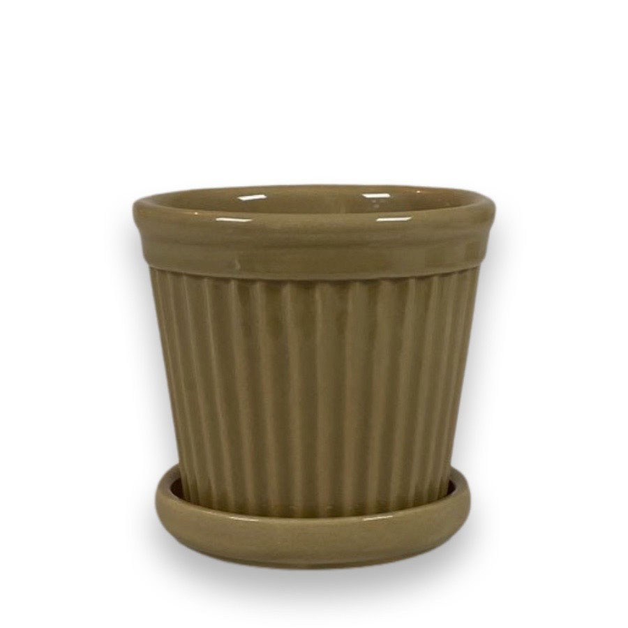 POT TERRA STRIPE GLAZE PALE OLIVE SMALL