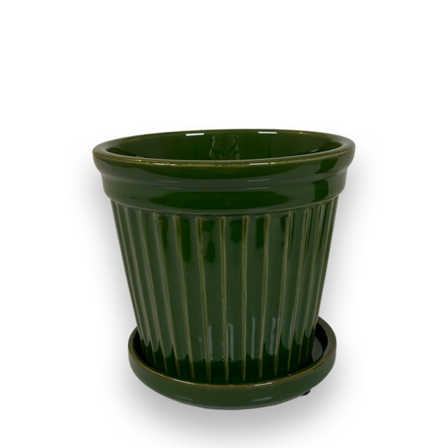 POT TERRA STRIPE GLAZE GREEN SMALL