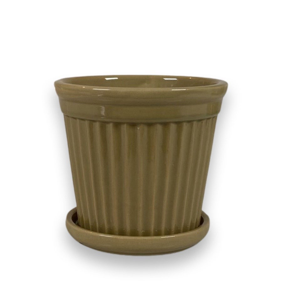 POT TERRA STRIPE GLAZE PALE OLIVE MEDIUM