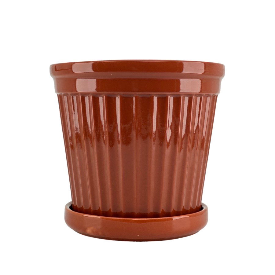 POT TERRA STRIPE GLAZE BURNT SIENNA LARGE