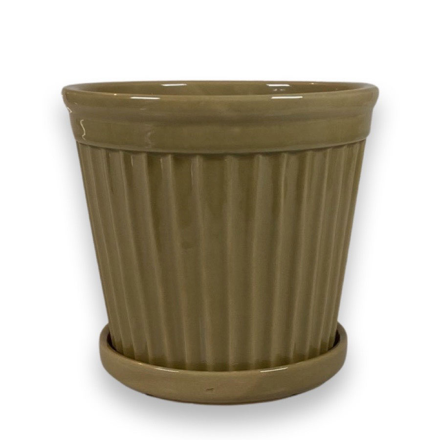 POT TERRA STRIPE GLAZE PALE OLIVE LARGE