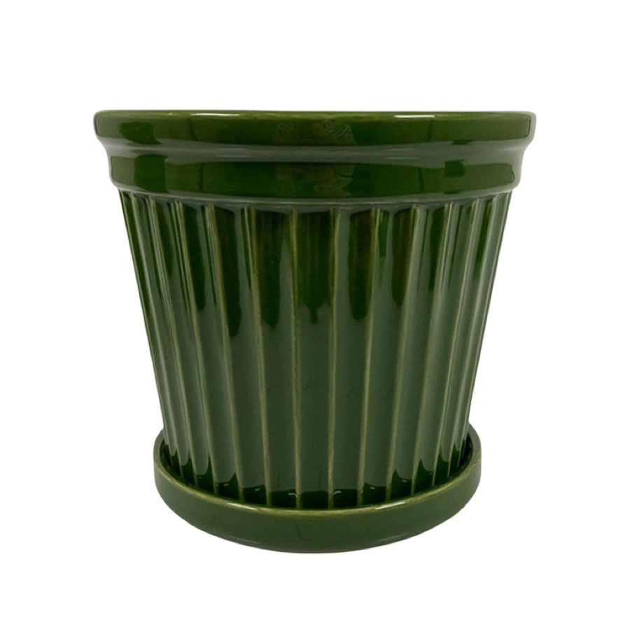 POT TERRA STRIPE GLAZE GREEN LARGE