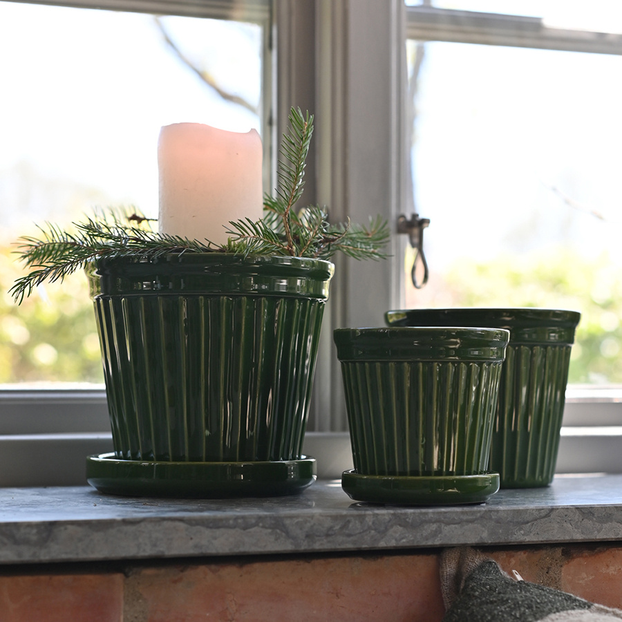 POT TERRA STRIPE GLAZE GREEN LARGE