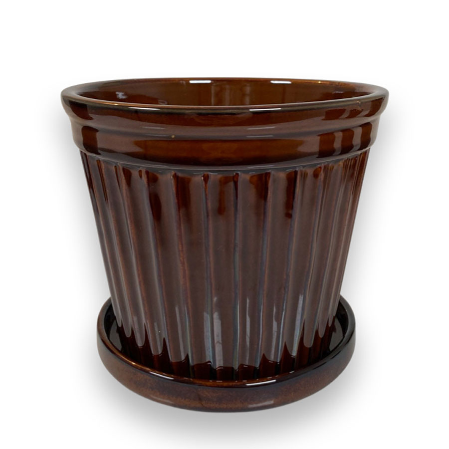 POT TERRA STRIPE GLAZE AMBER LARGE
