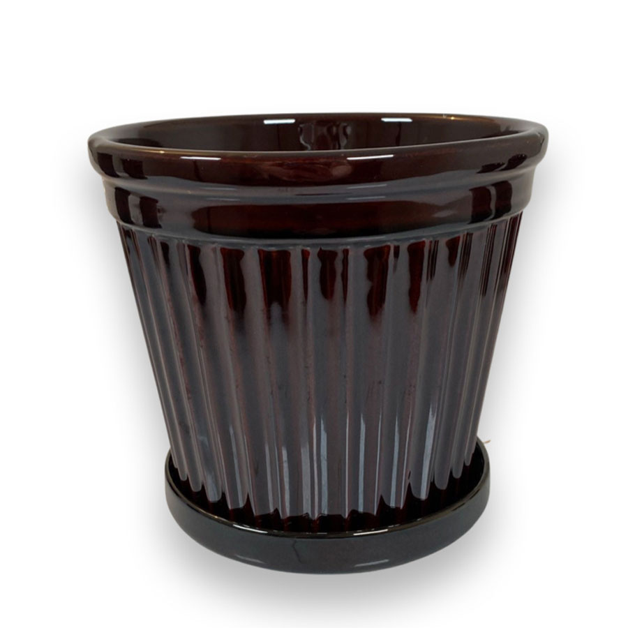 POT TERRA STRIPE GLAZE BROWN LARGE