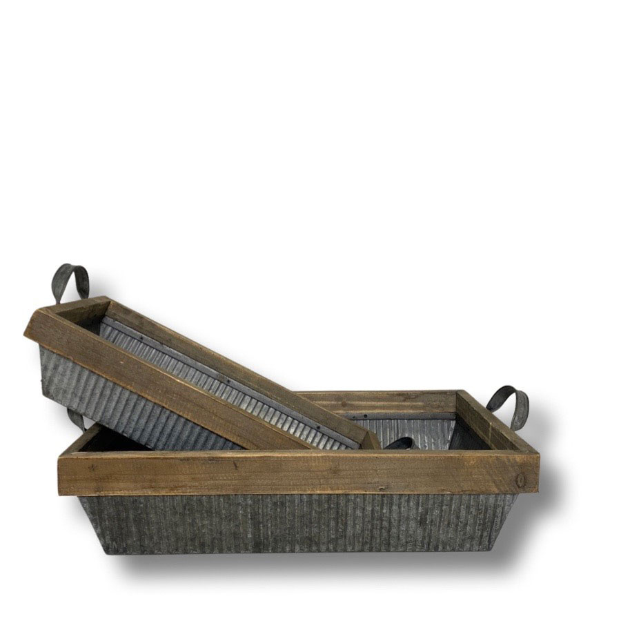 WOOD AND METAL PLANTER TRISS 2 SET