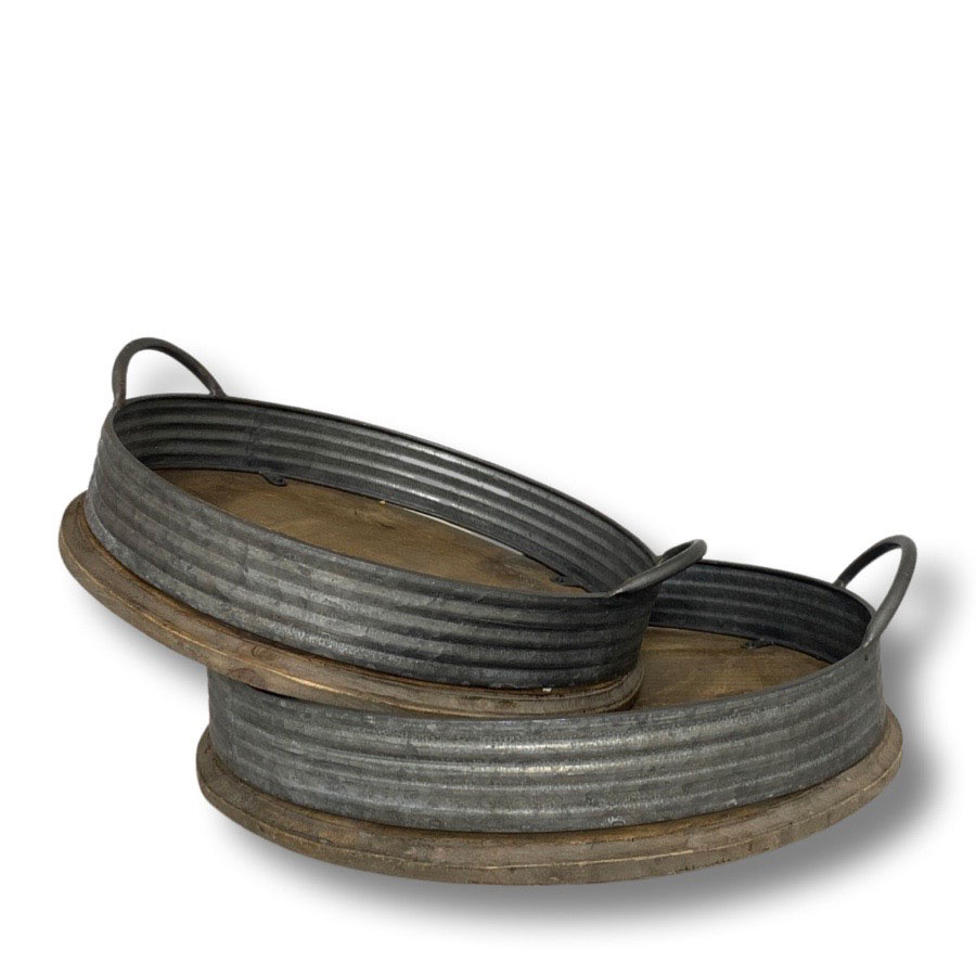WOOD AND METAL TRAY TRACY ROUND 2/SET