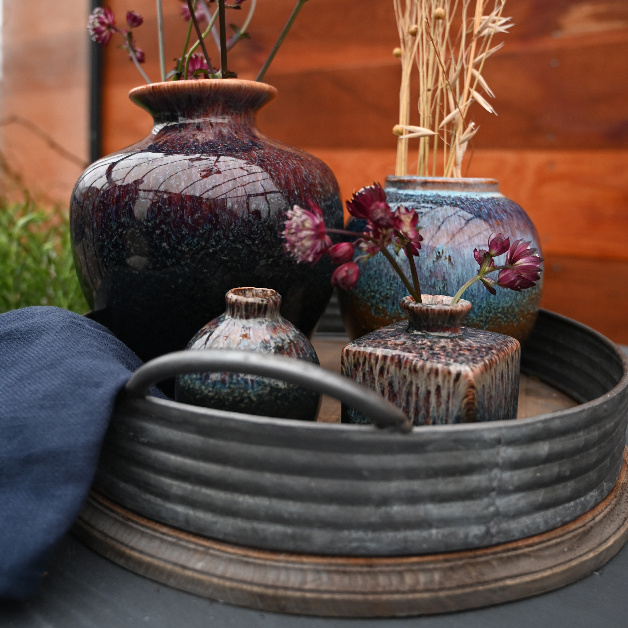 WOOD AND METAL TRAY TRACY ROUND 2/SET