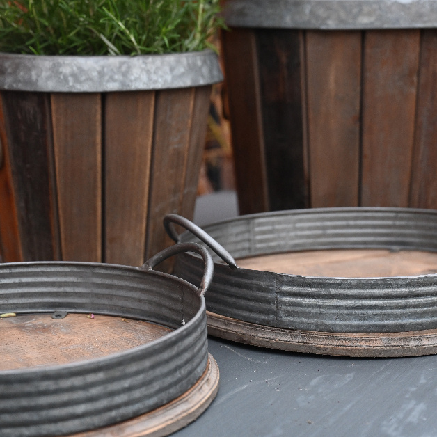 WOOD AND METAL TRAY TRACY ROUND 2/SET