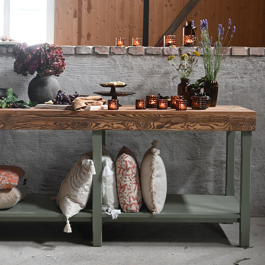 DECOR TABLE LIN VALNÖT/ANTIKGRÖN