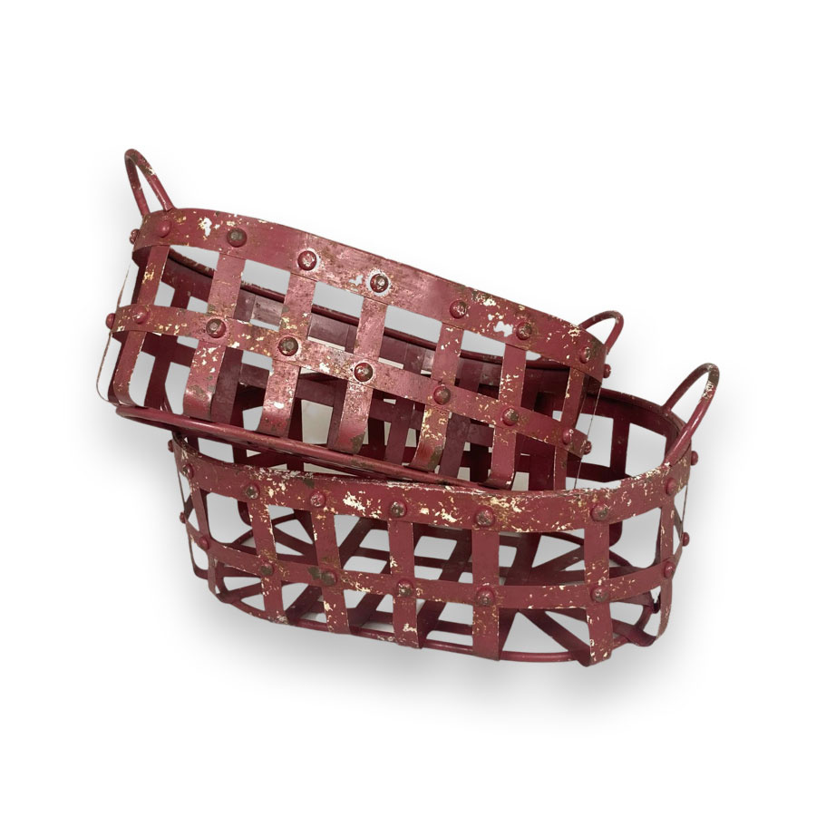 METAL BASKET HAROLD OVAL ANTIQUE RED 2ASS