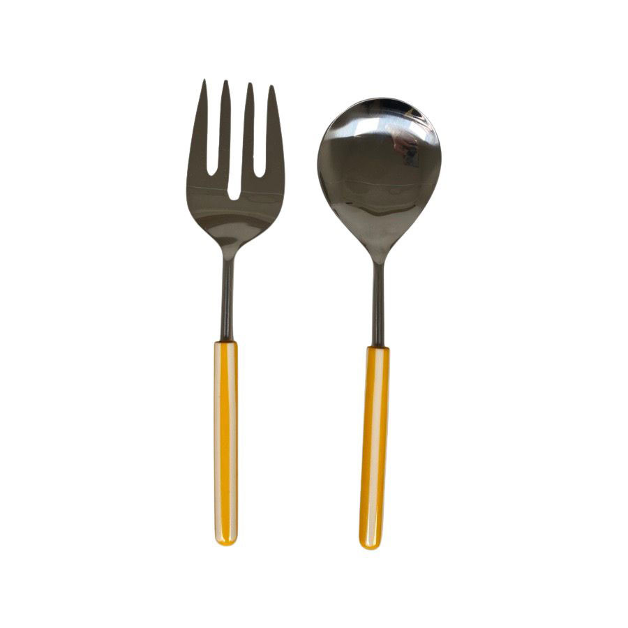SALAD SERVERS STRIPE YELLOW