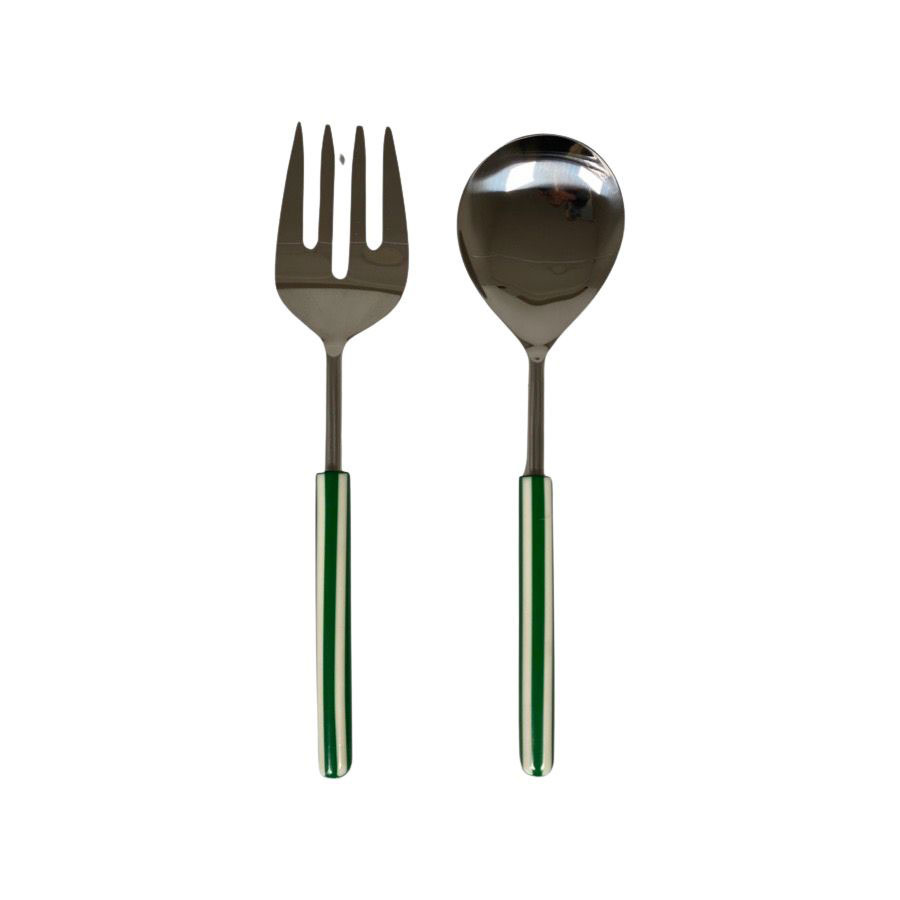 SALAD SERVERS STRIPE GREEN
