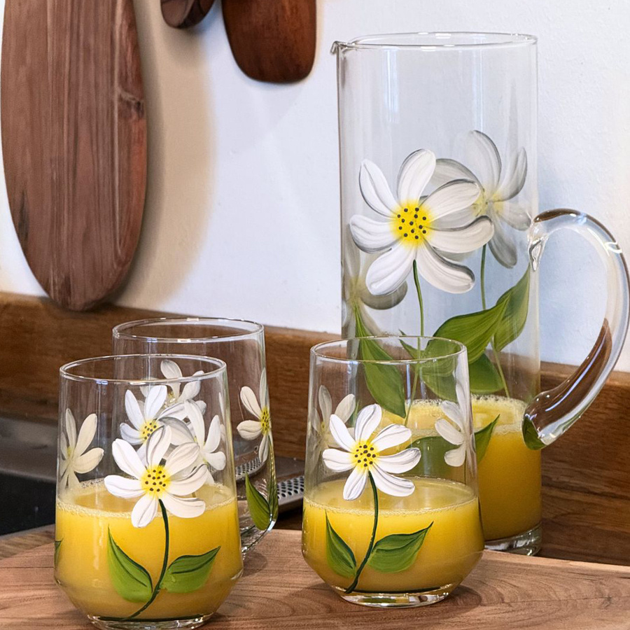 HANDPAINTED GLASS BLOOMY WHITE