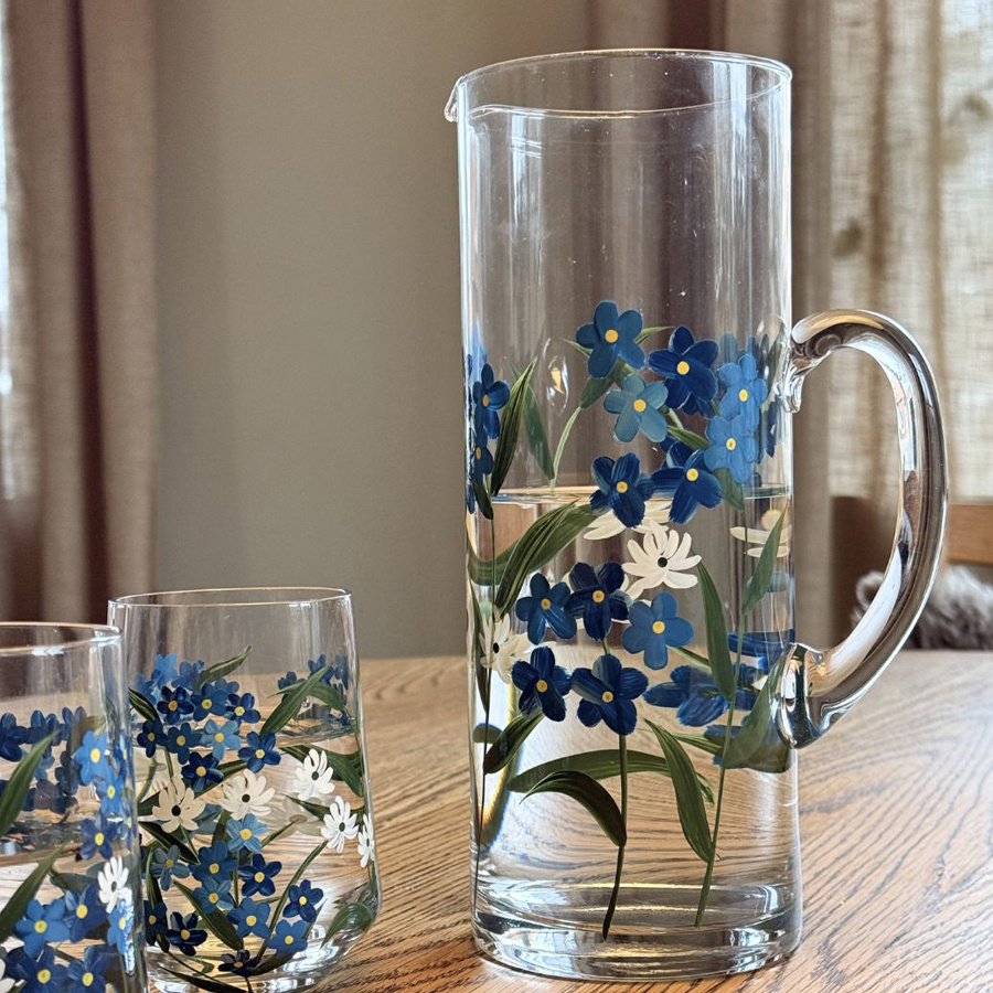 HANDPAINTED GLASS BLOOMY BLUE