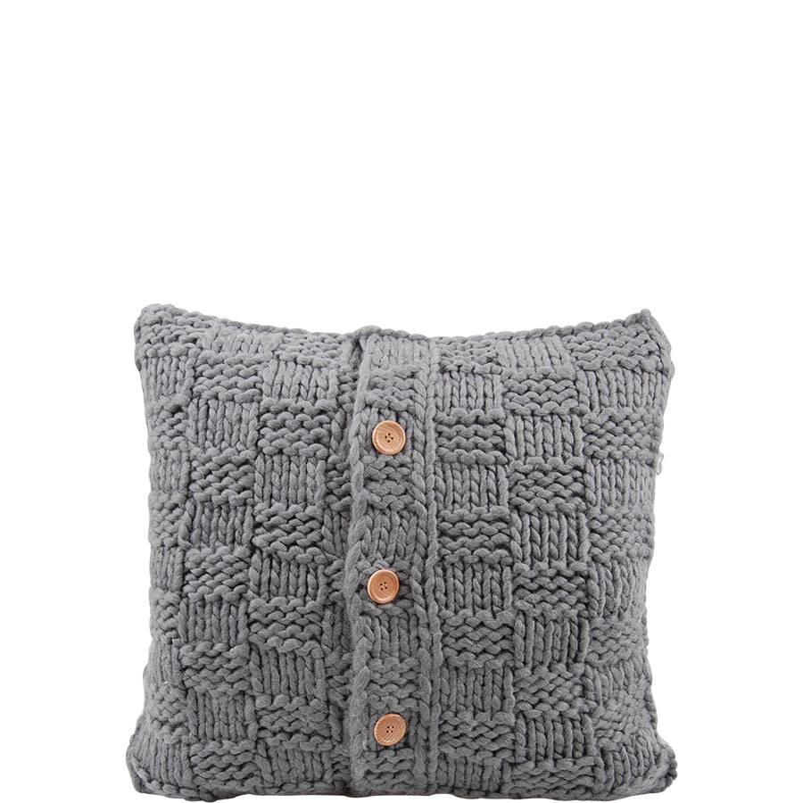 CUSHION COVER KNITTED BUTTON 50X50CM GREY