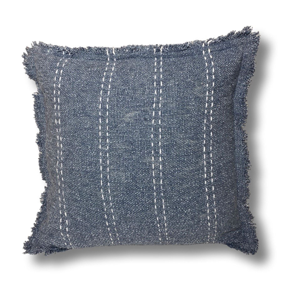 CUSHION COVER KANTHA STRIPES BLUE